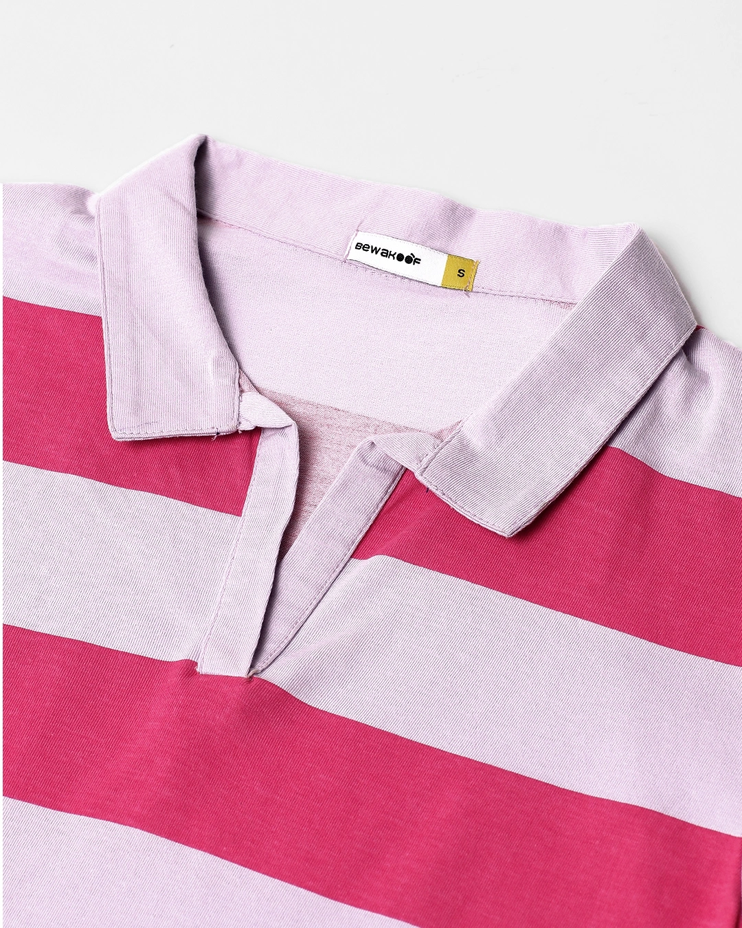 Women's Pink & White Striped Polo T-shirt - Image 7