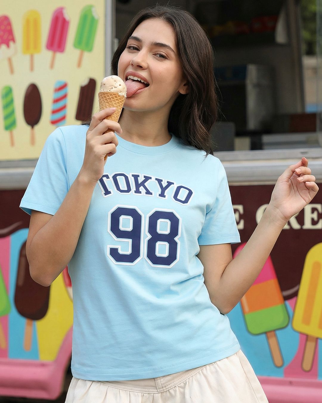 Women’s Plume Blue Tokyo 98 Typography Cotton Elastane T-shirt